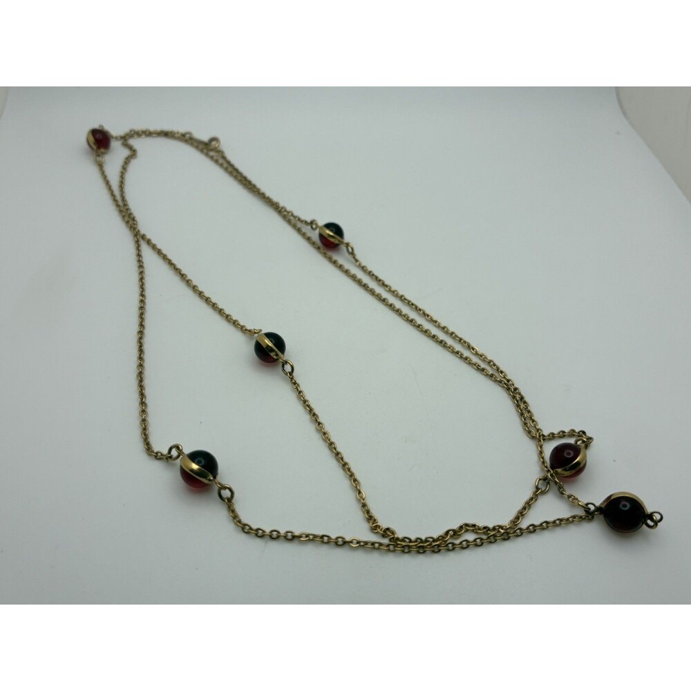 Vintage AVON Opulent Red Glass Necklace 1981 36”